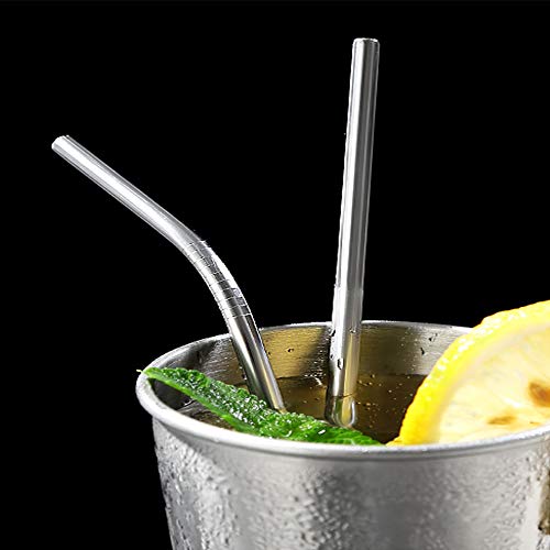 20 Pcs Black Reusable Stainless Steel Straws,10.5 & 8.5 Reusable