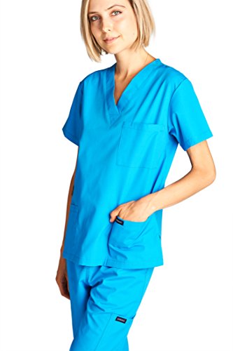 Dagacci Medical Uniform Woman And Man Scrub Set Unisex Medical Scrub Top  And Pant, Ceil Blue, Xs