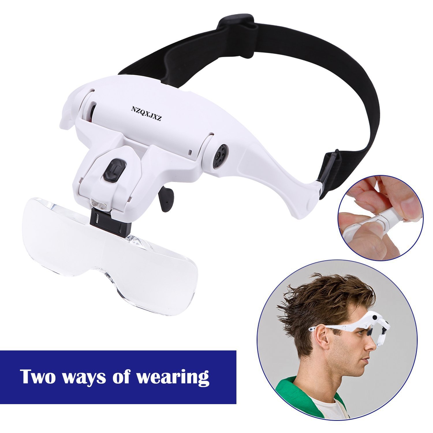 YOCTOSUN Magnifying Glasses with Light, Hands Free Headband Magnifier with  4 LED Lights and 5 Detachable Lenses 1X to 3.5X,Rechargeable Head Magnifier